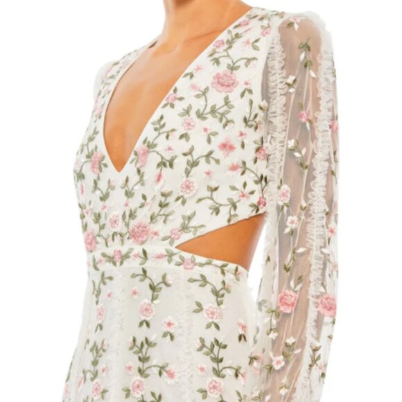 MAC DUGGAL 70159 LONG SLEEVE EMBELLISHED CUT A-LINE IVORY MULTI GOWN sz 4 - Picture 2 of 5